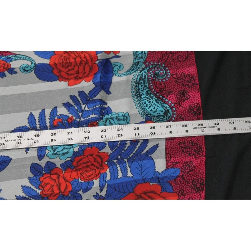 Silk Feel Floral Paisley Square Scarf Pink Blue Red White Stripes 30 x 20
